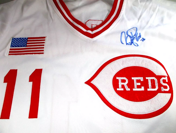 Barry Larkin / Autographed Cincinnati Reds M&N 1990 World Series Jersey / JSA