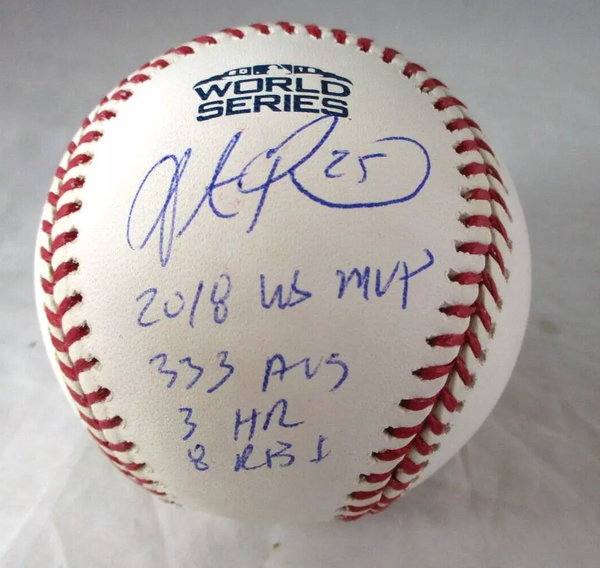 Steven Pearce / Autographed Inscribed 2018 World Series Baseball in Cube / PSA