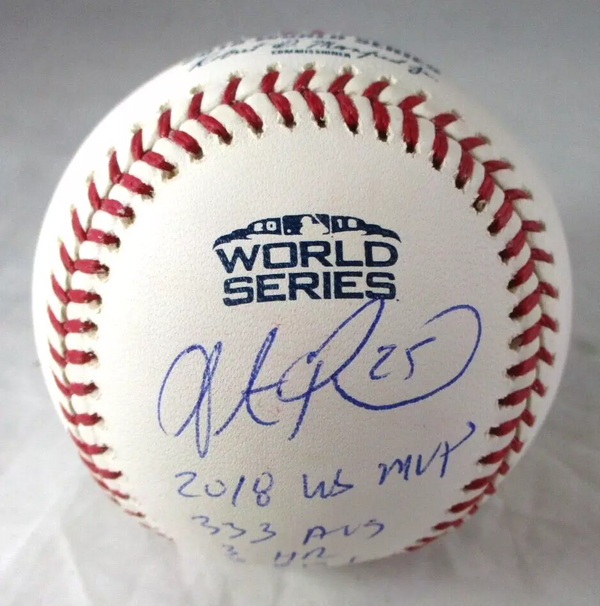 Steven Pearce / Autographed Inscribed 2018 World Series Baseball in Cube / PSA