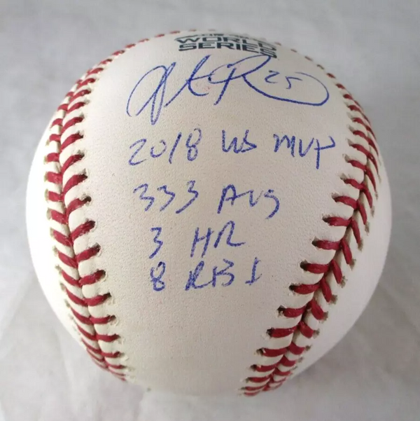 Steven Pearce / Autographed Inscribed 2018 World Series Baseball in Cube / PSA