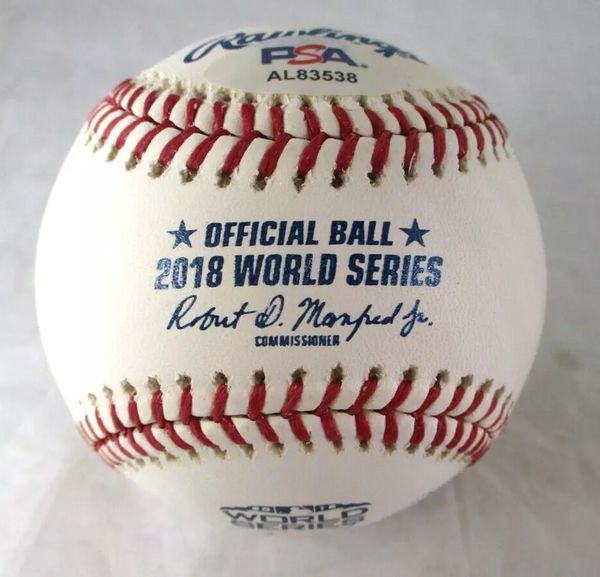 Steven Pearce / Autographed Inscribed 2018 World Series Baseball in Cube / PSA