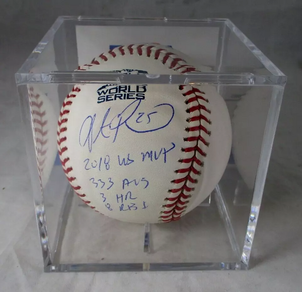 Steven Pearce / Autographed Inscribed 2018 World Series Baseball in Cube / PSA